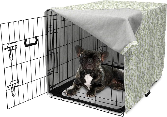 Ambesonne Flower Dog Crate Cover, Paisley Leaf Antique Stem Swirl Traditional Damask Fashion Stylize Flora, Easy to Use Pet Kennel Cover for Cats & Medium Dogs, 30 Inch, Black White