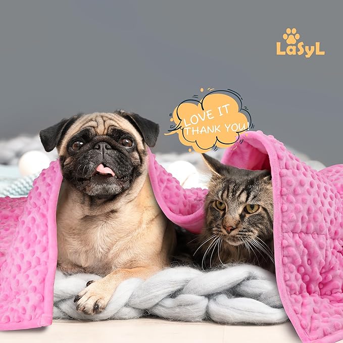 LaSyL Weighted Blanket for Pets | Thunder Blanket for Dogs Anxiety | Premium Soft Minky | Relaxation & Calming & Anti Anxiety | Used in Car, Bed, Couch | Pink, Washable Large 40" L x 47" W
