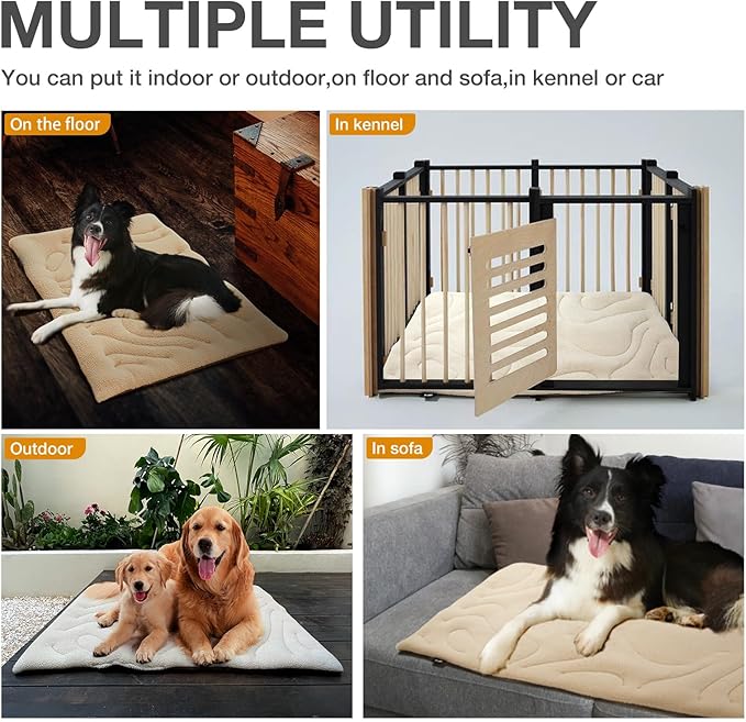 Dog Crate Pad,Machine Washable&Waterproof Dog Bed Mat,Reversible Dog Sleeping Bed,Kennel Bed for Cat/Small Dog,Cage Cushion,Beige