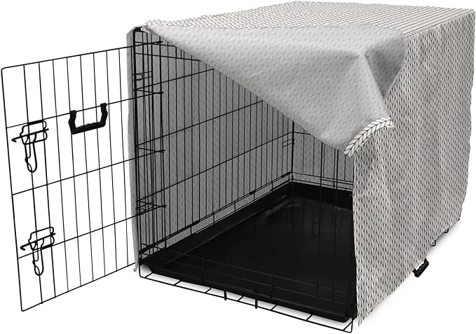 Lunarable Taupe and White Dog Crate Cover, Traditional Nordic Design with Geometric Motifs in Vertical Order, Easy to Use Pet Kennel Cover for Cats & Medium Dogs, 24 Inch, White Taupe
