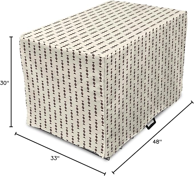 Lunarable Contemporary Brown Dog Crate Cover, Pattern of Repeating Triangular Simple Modern Concept, Easy to Use Pet Kennel Cover for Medium Large Dogs, 48 Inch, Eggshell and Seal Brown