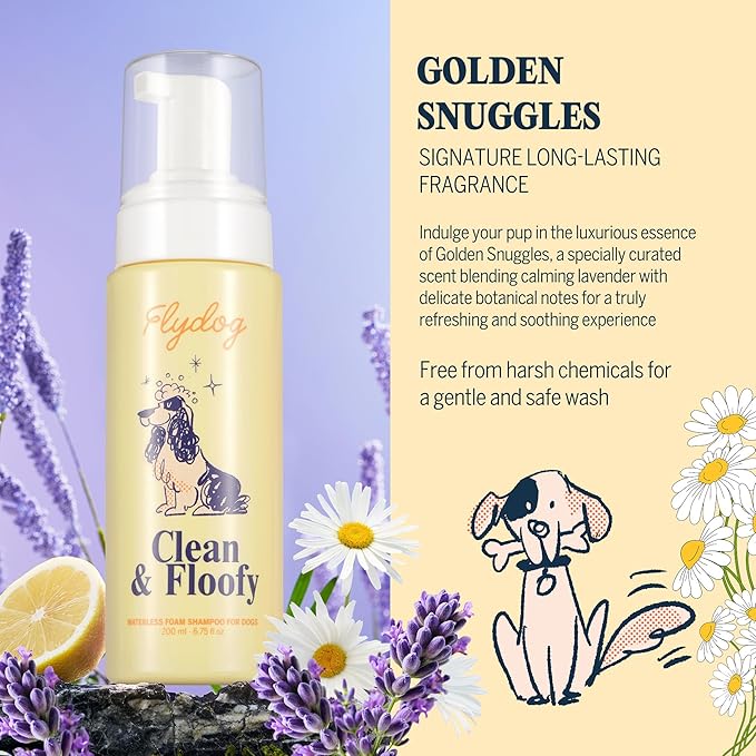 Clean and Floofy Waterless Dry Dog Shampoo – No Rinse Spray Foam, Anti-Itch, Odor Control, Moisturizing & Conditioning, Hydrating, Detangling, Sulfate-Free Pet Bath Wash for Dogs & Puppies 6.75 fl oz