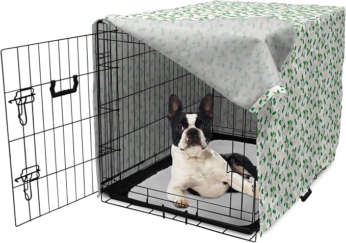 Lunarable Jasmine Dog Crate Cover, Gardenia Simplistic Romantic Flowers Continuous Pattern, Easy to Use Pet Kennel Cover for Small Dogs Puppies Kittens, 22 Inch, Fern Green Pastel Yellow