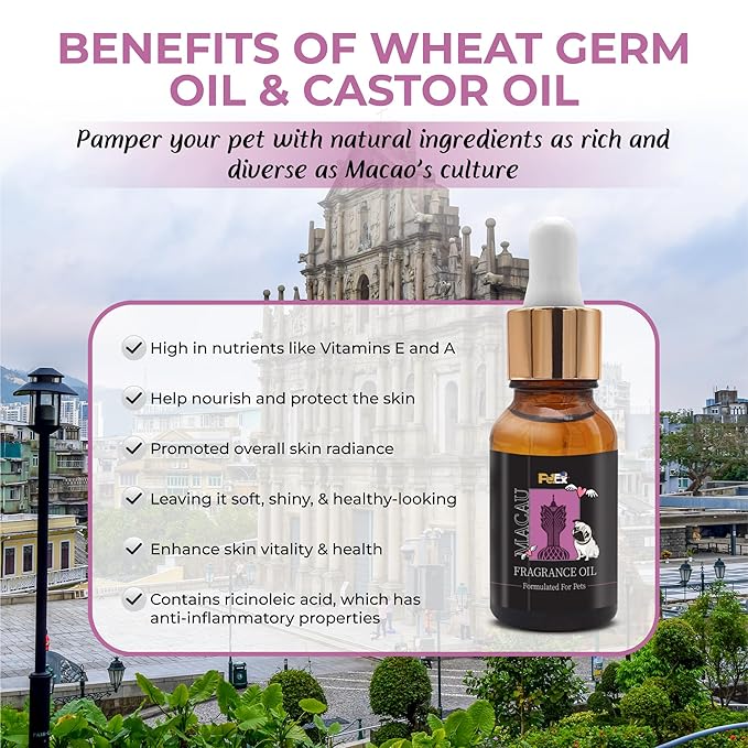 Petex Premium Pet Fragrance Oil | Ultra Premium Natural Pet Care with Dead Sea Minerals | Dog Perfume Fragrance Oil Long Lasting Scent | Natural Pet Cologne - Suitable for Dogs and Cats (Macau)