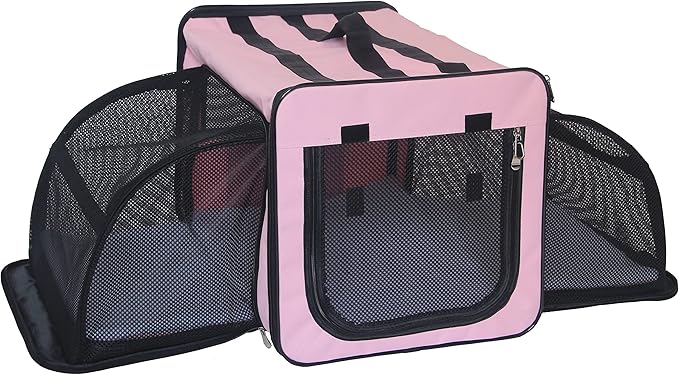 PET LIFE 'Capacious' Dual-Sided Expandable Spacious Wire Folding Collapsible Lightweight Pet Dog Crate Carrier House, Large, Pink