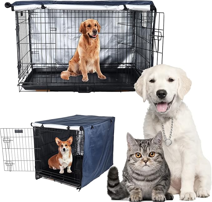 Senmortar Double Door Dog Crate Cover Wire Dog Cage Cover Waterproof Durable Lightweight 420D Polyester for Pet Crates Dark Blue 42 inches