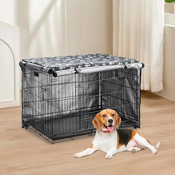Dog Crate Cover 42 inch - Double Door, Dog Kennel Indoor, Waterproof Dog Kennel Cover with Air Vent Window, for Indoor/Outdoor Most Wire Dog Crate(Grey)
