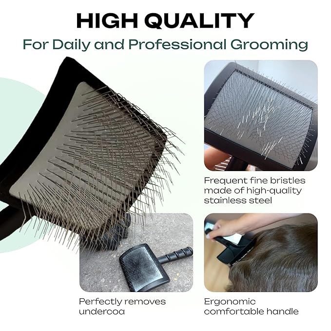 Natural Wooden Grooming Brush for Pets – Long Metal Pins Slicker for Dogs & Cats
