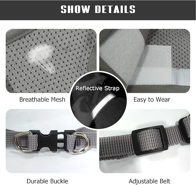 FEimaX Dog Harness and Leash Set for Walking, Soft Mesh Adjustable Easy Control Lightweight Cat Vest Harnesses with Reflective Strips, Escape Proof Small Dogs Cats Vests (Grey, Medium)