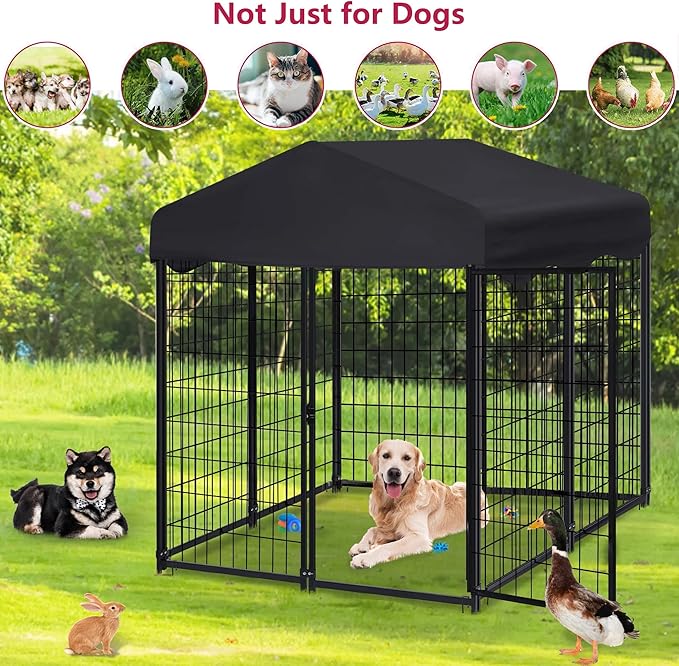 Large Dog Kennel Outdoor, Dog House with Waterproof Cover for Medium to Small Dogs 4.5'H x 4'L x 4'W ft Dog Kennel Outside, Outdoor Pet Enclosures Crate Cage Playpen Run Indoor
