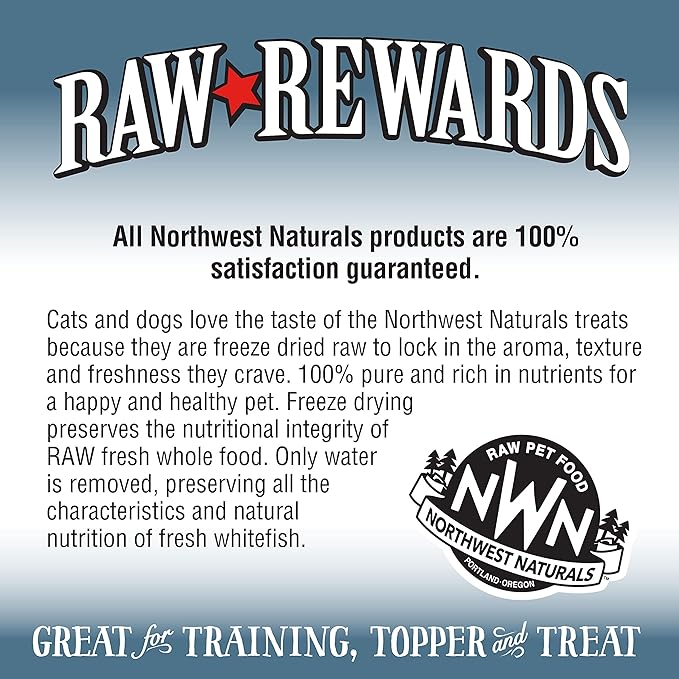 Northwest Naturals Raw Rewards Freeze-Dried Whitefish Treats for Dogs and Cats - Bite-Sized Pieces - Healthy, 1 Ingredient, Human Grade Pet Food, All Natural - 2.5 Oz (Pack of 3)