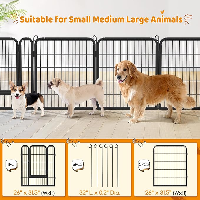 Yaheetech Dog Playpen Outdoor, 32 inch 6 Panels Dog Pen Indoor Heavy Duty Puppy Exercise Pen Metal Pet Fence for RV Camping/Yard/Garden
