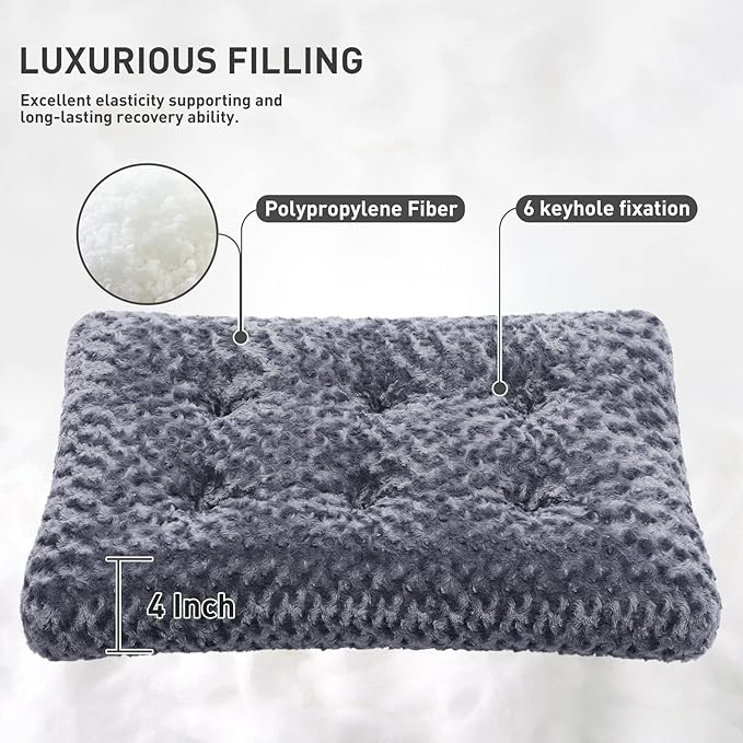KSIIA Washable Dog Bed Deluxe Plush Dog Crate Beds Comfy Kennel Pad Anti-Slip Pet Sleeping Mat for Large, Jumbo, Medium, Small Dogs Breeds, 41" x 27", Dark Grey