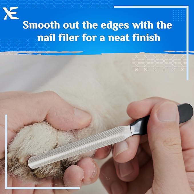 XE Stainless Steel Pet Nail Clipper – Non-Slip Handle Nail Cutter for Pets with Protection Guard, Cat and Dog Claw Trimmer with Nail File, Professional Grooming Tool for Dogs, Cats & Other Pets