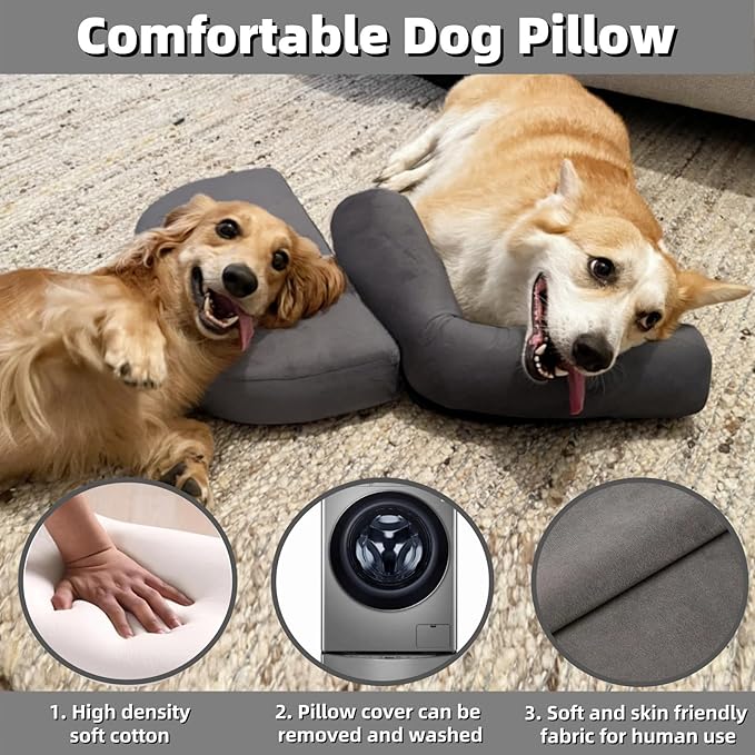 Dog pillow suitable for large dogs, multi-functional for people and pets, beneficial for cervical spine / neck, portable U-shaped pillow. Super soft high density soothing, improves joints(Gray,Large)