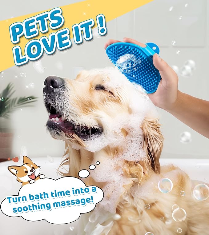 Dog Bath brush Pet Shampoo Brush with Adjustable Ring Handle Soft Massage Dispenser Panda Shape Brush for Short Long Haired Dogs Cats Showering(Pink)