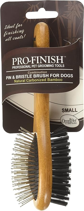 Pro-Finish Bristle and Pin Grooming Brush Combination with Carbonized Bamboo Handle, Small, 7.5"
