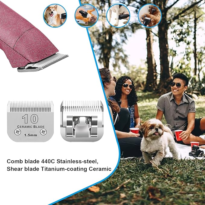 3 Pack 10# Detachable Pet Dog Grooming Ceramic Blades,Compatible with Andis,Oster A5,Wahl KM-10 Series,Size #10 Blade 1/16-Inch 1.5MM Cut Length