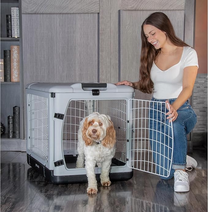 Pet Gear “The Other Door” 4 Door Steel Crate for Dogs/Cats with Removable Tray, Fog, 36 Inch