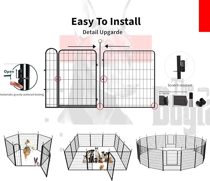 Portable Dog Crates, 32'' Metal Pet Playpen for Small/Medium Dogs, Indoor/Outdoor, Easy-Carry Straps, 2 Add-On Panels, No Door