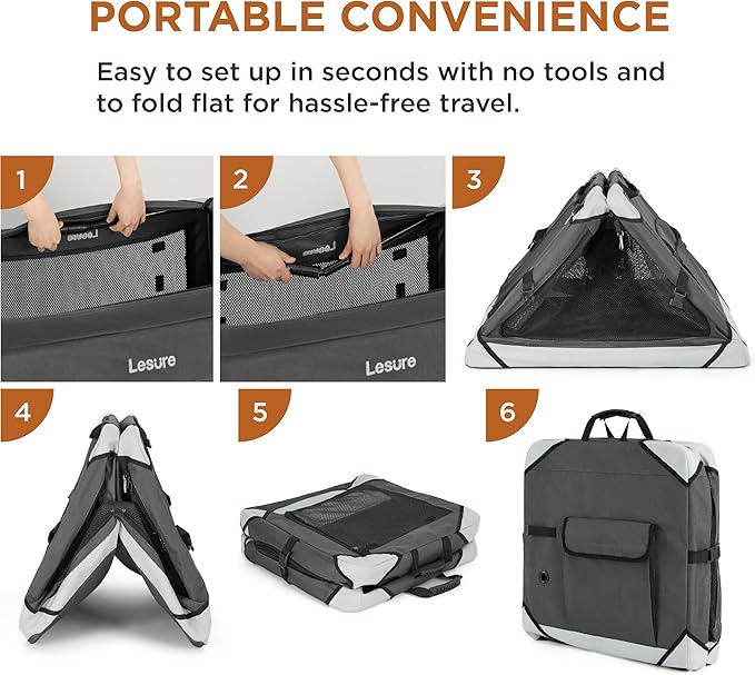 Lesure Collapsible Dog Crate - Portable Travel Kennel for Medium Dog, 4-Door Pet Crate with Durable Mesh Windows, Indoor & Outdoor, Charcoal Gray