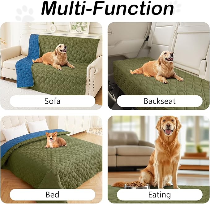 hyha Waterproof Dog Bed Blanket, Soft Dog Bed Cover Pet Blankets, Washable Couch Sofa Cover for Dogs, Reversible Pet Sofa Covers for Furniture (82x82 Inch, Green/Navy Blue)