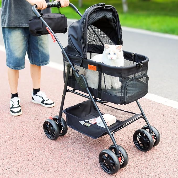 Pet Stroller for Small Dogs with Wheels, Detachable Carrier, Max Load 33 lbs, Easy Folding, Compact Portable, Dog Carriage & Stroller & Car Seat 3 in 1 Animal Stroller