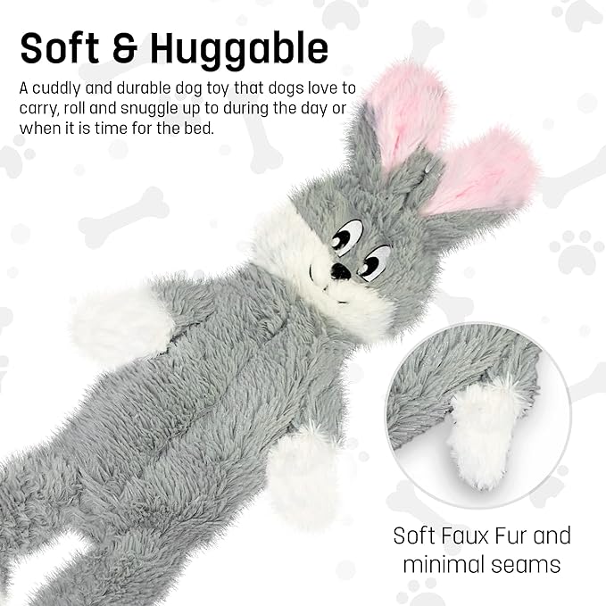 FGA MARKETPLACE Grey Rabbit Dog Toy Flat NO Stuffing NO Squeak, Funny Style Will Entertain Your Dog for Hours, Recommended for Small and Medium Dog 21 INCH Long