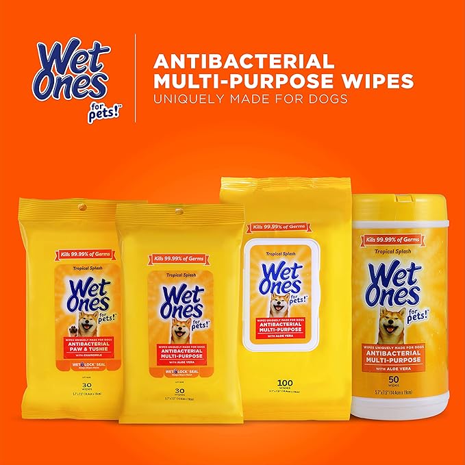 Wet Ones for Pets Paw & Tushie Dog Wipes With Chamomile, 30 ct - 8 Pack | Dog Wipes For All Dogs in Tropical Splash Scent | Dog Grooming Wipes, Dog Bathing Supplies, Pet Wipes for Paw and Butt