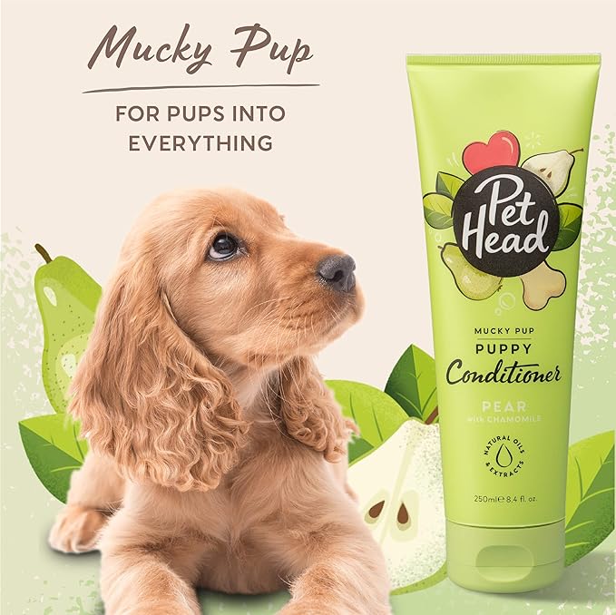 Pet Head Mucky Pup Puppy Conditioner | Pear Scent | Conditioner for Puppies from 8 Weeks | Professional Grooming | Vegan | pH-Neutral | Gentle Formula for Puppies | Made in USA | 8.4 fl. oz.