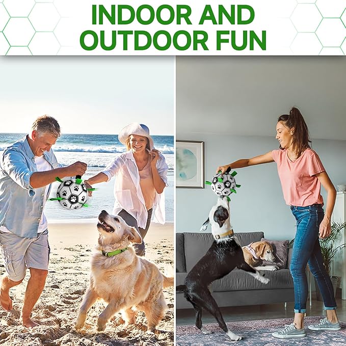 QDAN Dog Toys Soccer Ball with Straps, Interactive Dog Toys for Tug of War, Puppy Birthday Gifts, Dog Tug Toy, Dog Water Toy, Durable Dog Balls World Cup for Small & Medium Dogs(6 Inch)