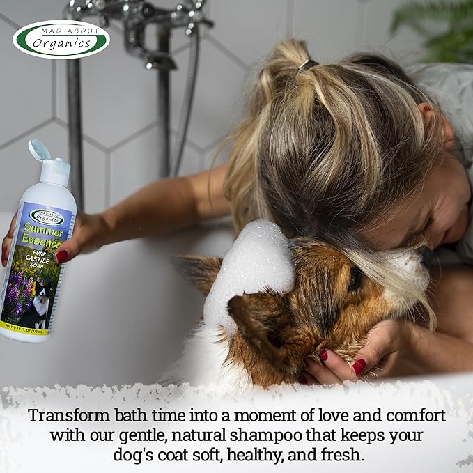 Summer Essence Dog Shampoo - Pure Castile Soap with Botanical Fruit & Flower Oils, Gentle Formula for Delicate Skin, Mild and Calming for Dogs from 4 Weeks & Older, 16 oz