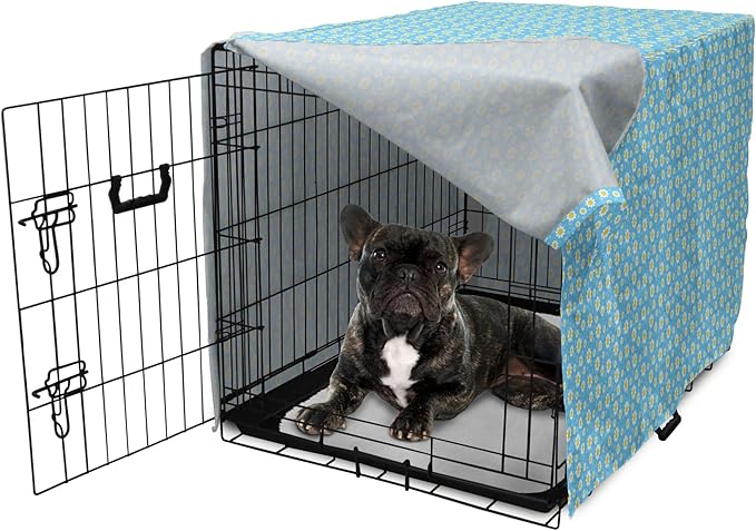 Lunarable Yellow and Blue Dog Crate Cover, Graphic Daisies Chamomiles Summer Nature Pattern with Dots, Easy to Use Pet Kennel Cover for Cats & Medium Dogs, 24 Inch, Aqua Marigold White