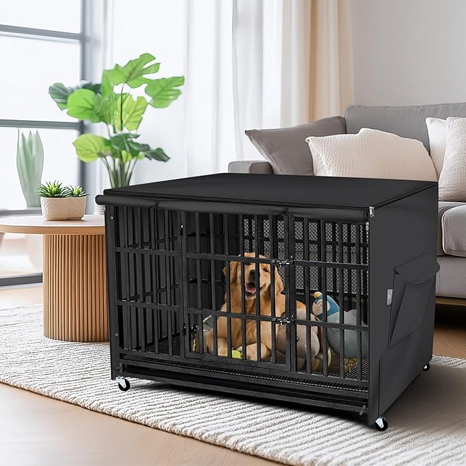 Explore Land 36 inches Dog Crate Cover with Top Panel Non-Toxic Inodorous Polyester Friendly for Dogs (Black)