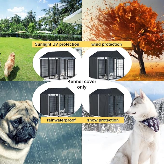 Outdoor Dog Kennel Cover, 4 ft. x 4 ft. x 4.5 ft. Outdoor Large Full Cover Dog Kennel Cover, 600D Heavy Duty Waterproof, Windproof, UV Resistant (Cover Only)