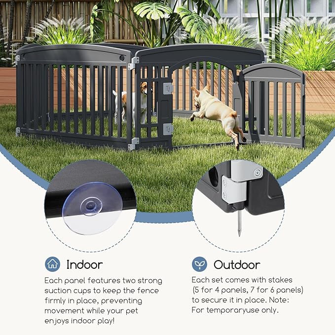 Plastic Dog Playpen | 6-Panel 24" Safe & Secure Indoor/Outdoor Pet Fence | Folding & Portable | 35 x 35 x 24IN, Ideal for Small to Medium Dogs | Easy to Clean (Black)
