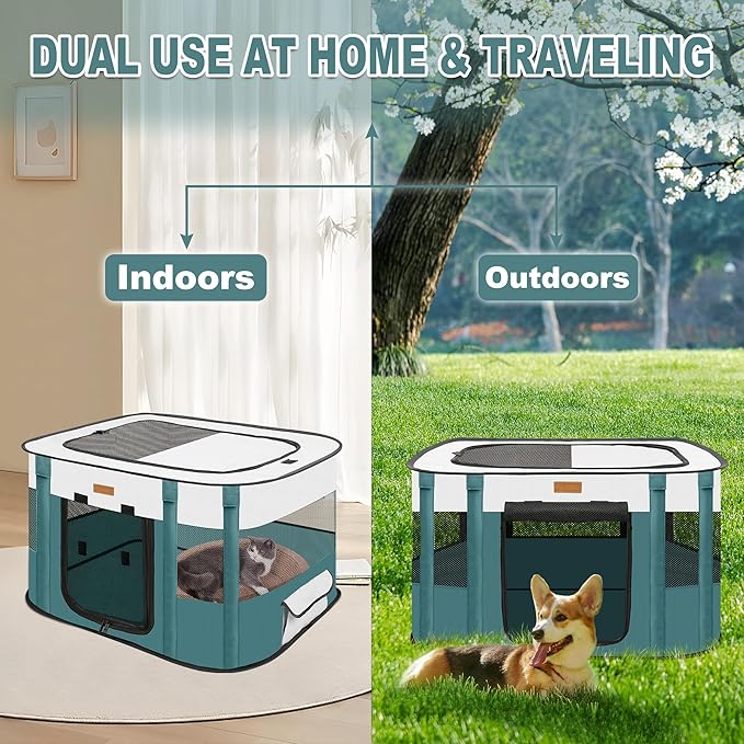 Dog Playpen - Foldable Cat Play Pens for Pubby,Kitten, Rabbit,Portable Pet Tent with Carring Bag for Indoor/Outdoor Travel Camping (Blue-Medium)