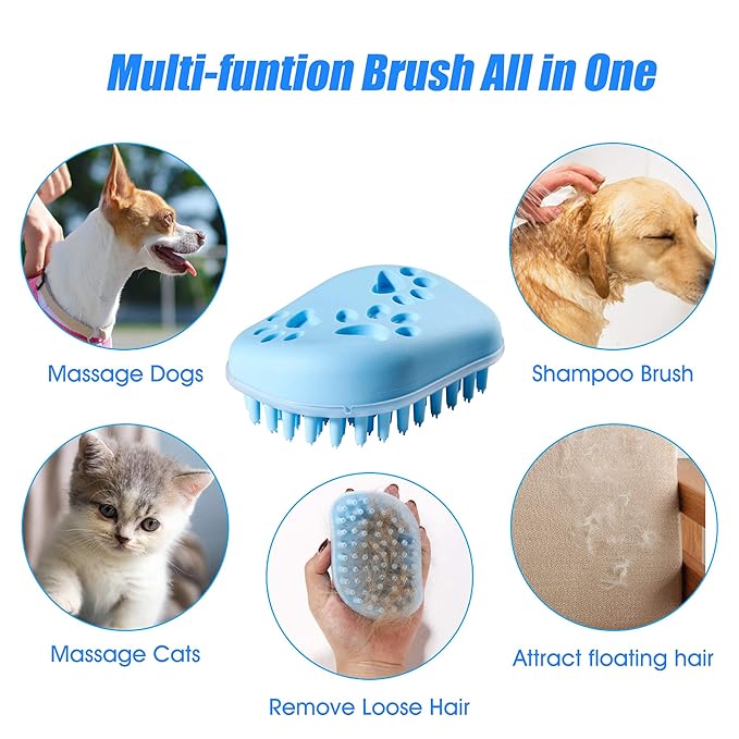 Pet Bath Massage Brush - Grooming Comb with Soft Silicone Bristles for Shampoo and Massage Dogs & Cats with Short or Long Hair