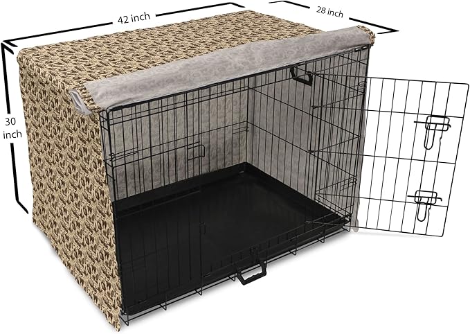 Lunarable Vintage Halloween Dog Crate Cover, Halloween Witch Hat Cauldron Fall Jack o' Lantern Black Cat, Easy to Use Pet Kennel Cover for Medium Large Dogs, 42 Inch, Pale Brown