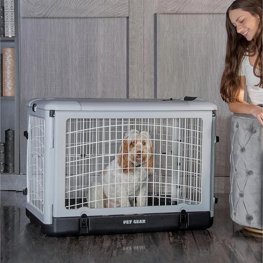 Pet Gear “The Other Door” 4 Door Steel Crate for Dogs/Cats with Removable Tray, Fog, 36 Inch