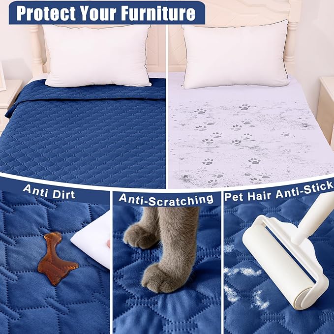 Smiry Waterproof Dog Blanket, Soft Dog Bed Cover Pet Blanket, Reversible Couch Cover for Dogs Washable, Pet Couch Covers for Sofa Furniture Protector for Puppy Cat (82x82 Inch, Navy/Blue)