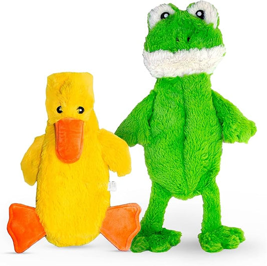 FGA MARKETPLACE Duck and Frog Flat NO Stuffing NO Squeak Plush Dog Toy, Funny Style Will Entertain Your Dog for Hours, Recommended for Small and Medium Dog 21 INCH Long