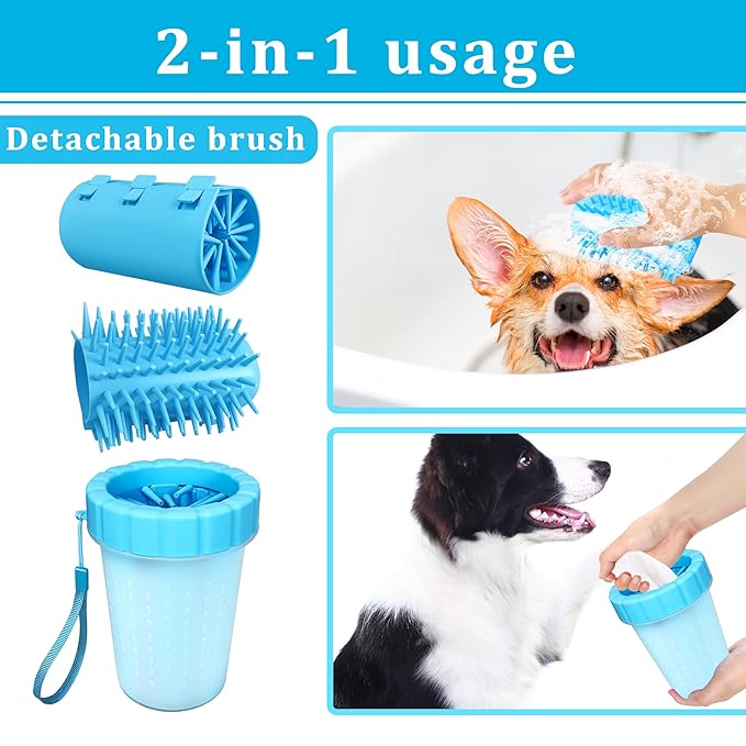 Qianruida Dog Paw Cleaner Cup, Soft Silicone, Portable, Easy to Clean, Removes Mud and Dirt, Grooming Accessory for Home, Travel – Blue, L