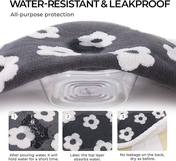 Luciphia Waterproof Dog Cat Blanket Fluffy Thick Fleece Pet Blanket,Washable Double Sided Sherpa Calming Blankets Flower Print Blankets for Medium Large Dogs Cats(Dark Grey,85x57 inches)