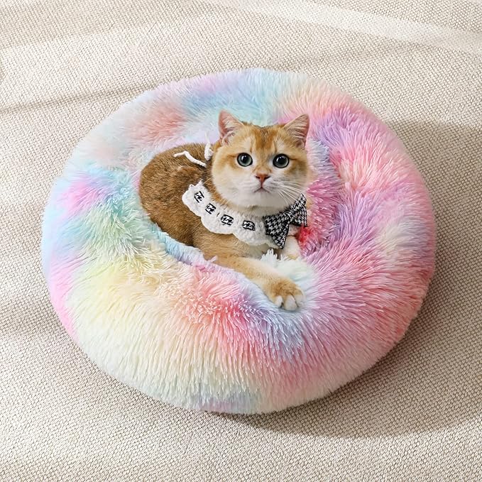 JOLLYVOGUE Dog Beds, Calming Small Dog Bed, Anti-Anxiety Dog Bed for Small Dogs, Fluffy Donut Dog Bed, Cozy Dog Cat Cushion Bed for Small Medium Dogs (24")