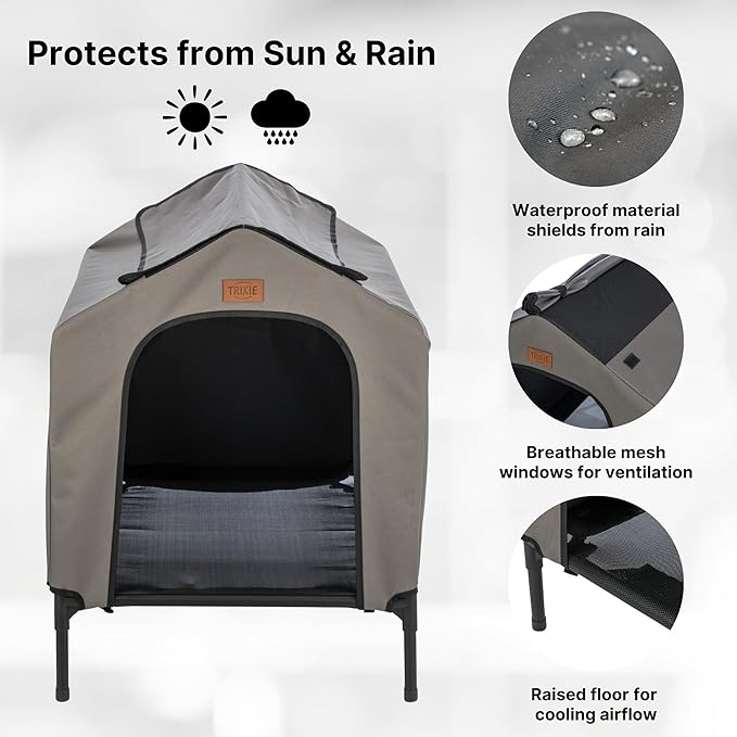 TRIXIE 2-in-1 Dog House and Bed - Elevated Indoor/Outdoor Tent with Removable Cover - Waterproof and Sun-Resistant - for Small/Medium Dogs up to 55 lbs - 30.7 x 24.4 x 32.3 in