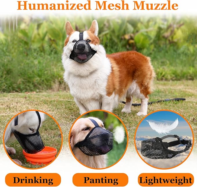 Crazy Felix Dog Muzzle, Soft Mesh Muzzle for Small Medium Large Dogs Labrador German Shepherd, Breathable Adjustable Muzzles for Biting, Chewing, and Scavenging, Allows Panting and Drinking(Grey, XS)