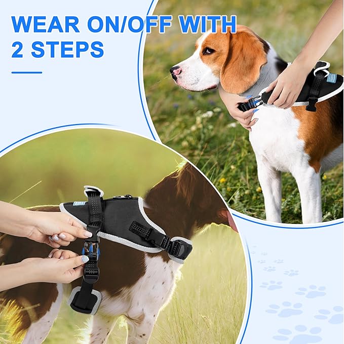 Reflective Tactical Vest Harness, Heavy-Duty for Large Dogs, Adjustable with Handle, Ideal for Training, Hunting, Walking - Black, Large.