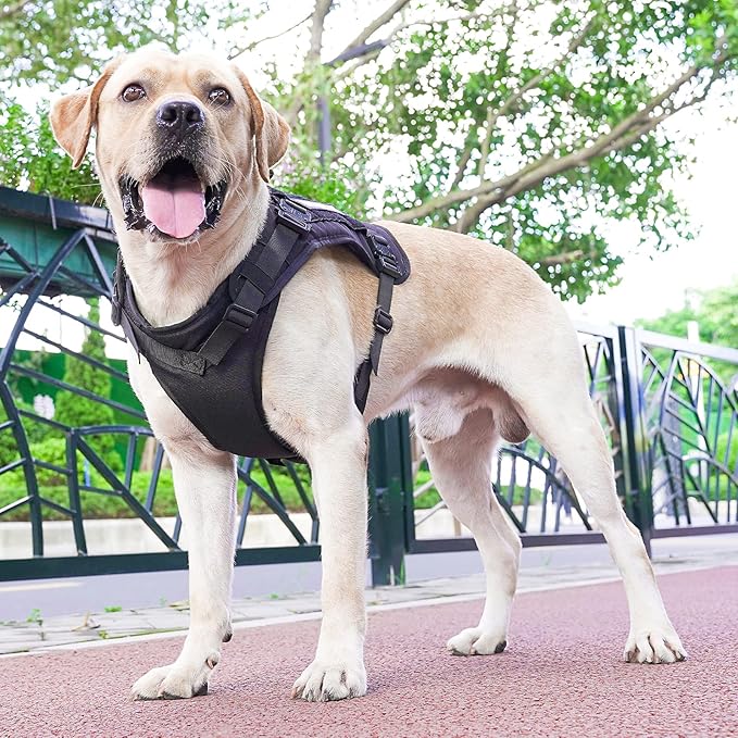 Tactical Dog Harness with All 4 Metal Buckle, Working Dog Vest with Reflective Patch and Reflective Do Not Pet Patch, Dog Vest Harnesses with Handle, Black for Small,Medium, Large Dog, L Size