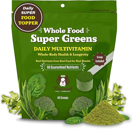 Natural Dog Company Dog Food Topper, Super Greens Dog Multivitamin Powder, Dog Vitamins and Supplements, Boost Immunity & Digestion, Dog Wellness Granules, Nutrient-Rich Food Topper for Dogs, 8 oz